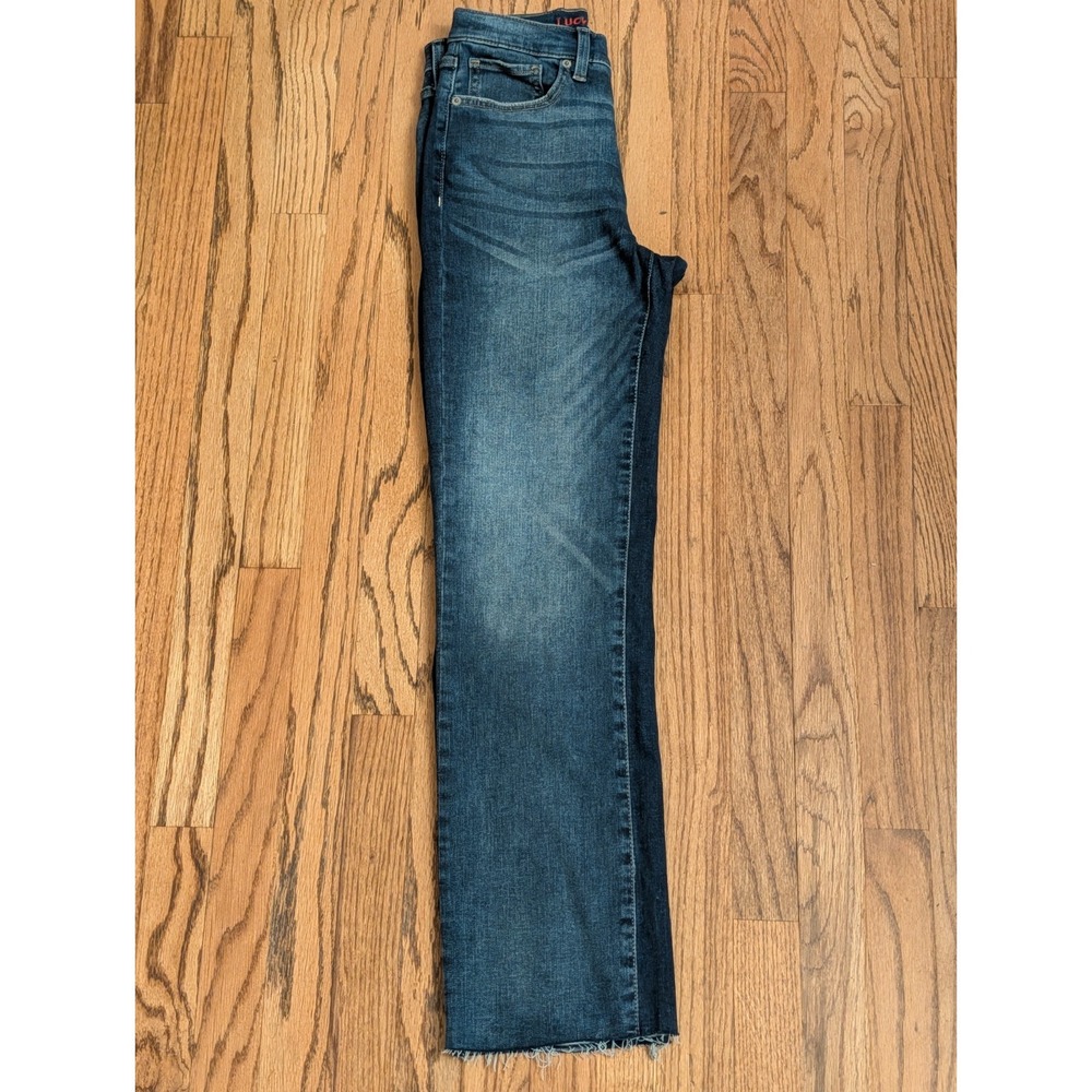 Lucky Brand Zoe High Rise Straight Dark Wash Raw Hem Women's Jeans 6/28 Long - Picture 2 of 16